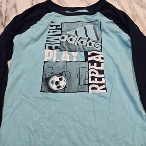 Boys Adidas Long Sleeve Shirt Size 7 Blue Soccer Graphic